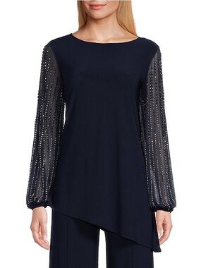 Marina NWOT Beaded Long Sleeve Crew Neck 2-Piece Pant Set Sz 12